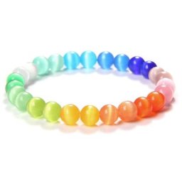 Bracelet œil de chat coloré pour femmes et hommes couleur bonbon perles opale pierre cristal