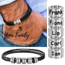 Bracelet personnalisé avec noms de famille pour homme bracelets en cuir tressé personnalisé perles