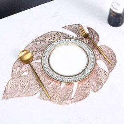 Tapis de Table doré en PVC feuille d'hibiscus Monstera napperon bronzant creux isolant tampons