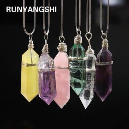 Pendentif en Pierre Précieuse Naturelle à Double Pointe Colonne en Clip Quartz Énergétique