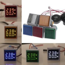 Voltmètre et ampèremètre à double affichage numérique LED carré jauge de tension compteur de