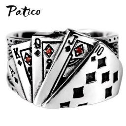 Bagues en argent Sterling 925 pour hommes et femmes Style Punk nombre de cartes à jouer taille