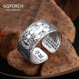 Bagues Pixiu en argent pur 999 pour hommes et femmes type d'ouverture coeur gravé Sutra bijoux