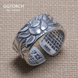 Bagues Annie en argent regardé 925 véritable pour hommes et femmes coeur écritures sutra gravées