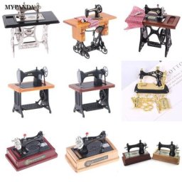 Décor de maison de poupée pour enfants meubles miniatures Machine à coudre en bois accessoires