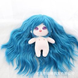 Perruque pour poupées en peluche de 20cm cheveux bouclés bleus DIY Fiber résistante à la chaleur