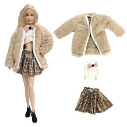 NK-Manteau en fourrure douce grise et jupe Minu Y + vêtements d'hiver décontractés accessoires