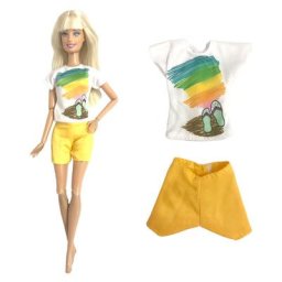 NK-Robe à manches courtes et short jaune pour fille 1 pièce beau document image chemise