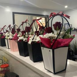 Boîte à Fleurs Portable en Papier Kraft Sac Cadeau Pratique avec Poignée Emballage en Carton pour