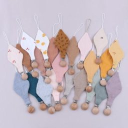 Anneau de dentition en tissu de coton pour bébé attache-sucette en bois