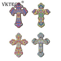 Pendentif croix de Jésus-Christ en bois peinture au diamant bricolage religion ornements de