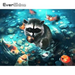 Evershine – Kit de peinture diamant thème raton laveur broderie complète 5D image en strass