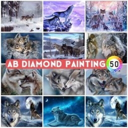 AB Perceuses Diamant Peinture Broderie Loup Point De Croix Animaux Strass Art Vente Passe-Temps