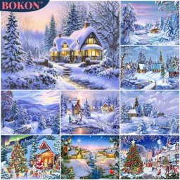 Peinture de diamant 5D pour la décoration intérieure chalet d'hiver paysage d'arbre de Noël