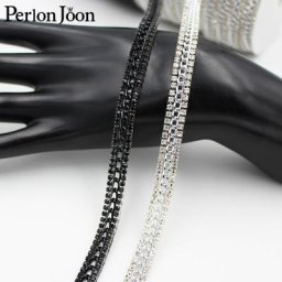 Combinaison de chaîne en strass noir et blanc 1 yard ceinture combinée pour repasser sur vêtements