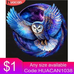 HUACAN – peinture diamant thème hibou mosaïque d'animaux points de croix ensemble de broderie