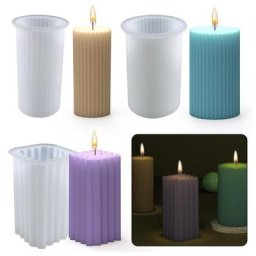 Moule à bougie cylindrique en Silicone motif 3D à rayures géométriques carré pour cire cristal