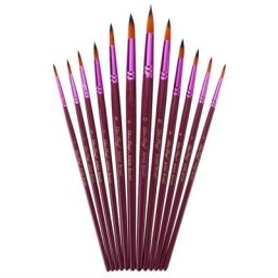 Lot de 12 pinceaux en nylon pour peinture à l'huile fine différentes tailles pour artiste avec