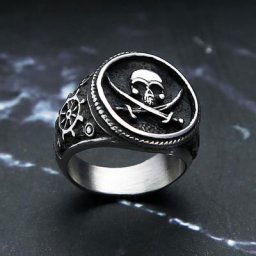 Chevalière de Pirate Vintage pour hommes or/argent Double couteau anneaux de crâne boussole en