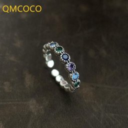 QMCOCO – bagues en Zircons multicolores pour femmes couleur argent Chic Vintage tendance Punk