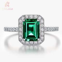 IsRabbit-Bague en argent regardé 925 plaqué or 18 carats 3EX VVS 6x8mm émeraude cultivée en