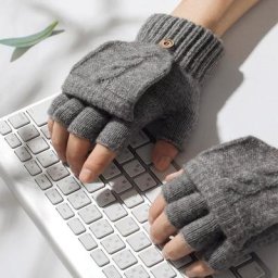 Gants à rabat sans doigts en laine pour hommes et femmes mitaines de travail écran tactile sans
