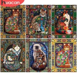 HUACAN – peinture diamant thème chat broderie complète 5D à faire soi-même image d'animaux en