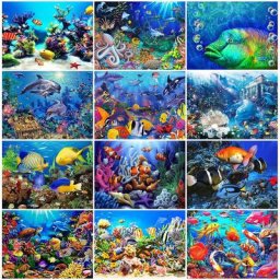 HUACAN-Peinture en diamant 5D broderie complète de poisson et d'animaux points de croix faite à