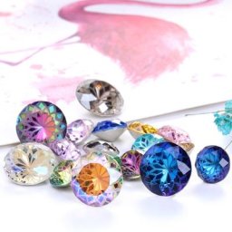 Strass ronds en verre Rivoli 14mm impression florale intérieur brillant colle sur pierres