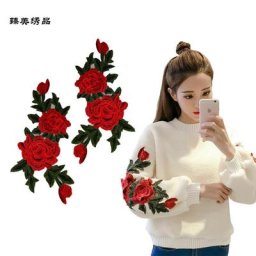 Fleurs de roses brodées au fer sur patchs cousus Badge artisanal brodé bricolage pour vêtements et