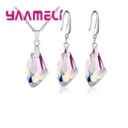 Ensemble de bijoux en argent regardé 925 collier pendentif en cristal autrichien géométrique