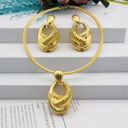 Ensemble de bijoux géométriques pour femmes boucles d'oreilles et pendentif en cuivre et laiton de