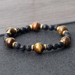 Bracelet perlé en pierre de lave naturelle 6mm 10mm noir mat œil de tigre corde élastique