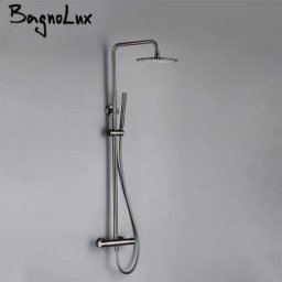 Système de vanne thermostatique murale robinet de pluie en laiton gris brossé 8 - 12 pouces