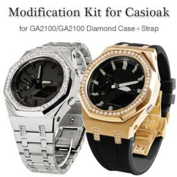 4ème Génération De Luxe Diamant Cas pour Casioak Revenu GA-2100 2110 En Acier Inoxydable Bracelet