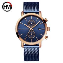 Montre de luxe multifonction pour hommes à Quartz en acier inoxydable étanche à la mode avec