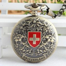 Montre de poche mécanique antique pour hommes et femmes bronze rétro suisse croix rouge
