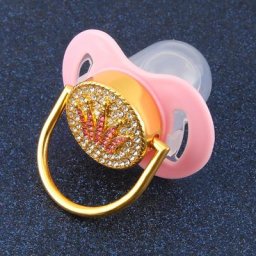 DUNICocka Chupeta-Sucette Bling Bling pour bébé couronne rose avec biscuits sucette élégante pour