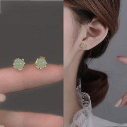 Boucles d'Oreilles en Argent Sterling 925 Plaqué Or pour Femme Bijoux en Pierres Précieuses Jade