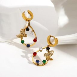 AENSOA – boucles d'oreilles papillon en Zircon pour femmes bijoux en acier inoxydable couleur or