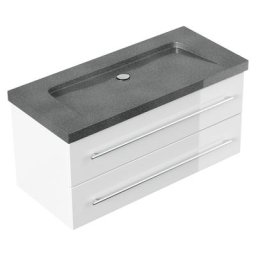 Meuble SDB Damo blanc avec vasque en granit G654, 100cm sans pré-perçage