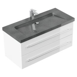 Meuble SDB Damo blanc brillant avec simple vasque en granit G654, 100 cm