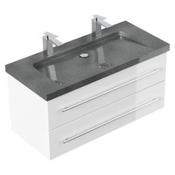 Meuble SDB Damo blanc brillant avec double vasque en granit G654, 100cm