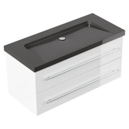 Meuble SDB Damo en blanc avec vasque en granit IndiaBlack 100cm sans pré-perçage