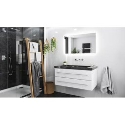 Damo avec vasque en granit Galaxy Black 100cm sans pré-perçage & miroir à LED