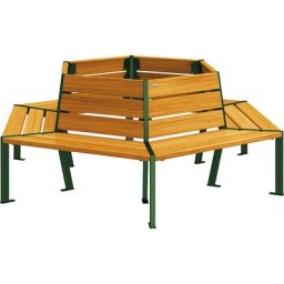 PROCITY Cercle de bancs SILAOS®, hauteur 821 mm, longueur 1929 mm, vert mousse RAL 6005, façon chêne clair