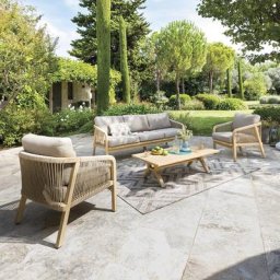 Salon de jardin Papouasie 5 places - Polyester, Acacia certifié FSC®