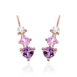 Boucles D'oreilles Pendantes Lauressa Or Rose Amethyste Violet Oxyde