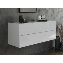 Console Slimline Urban à suspdre à 4 tiroirs push to op Blanc brillant