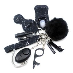 Porte-clés d'autodéfense pour filles ouvre-bouteille boule de fourrure pompon porte-cartes